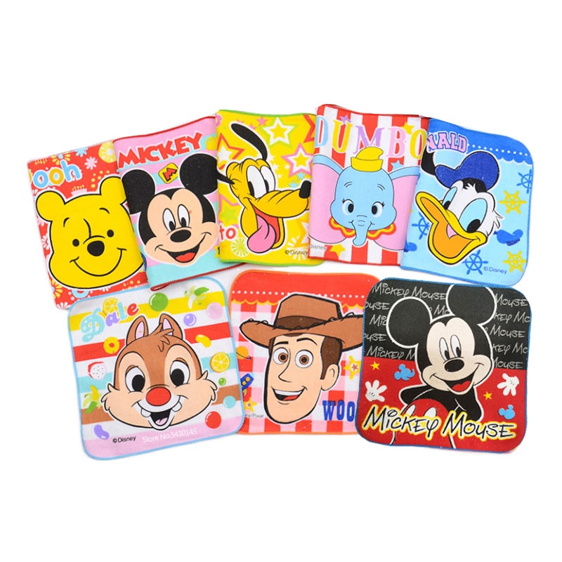 Disney Mickey Mouse Cartoon Towel Small Square Towel Cotton Handkerchief Hand Washing Kindergarten Children's Gift 20X20cm