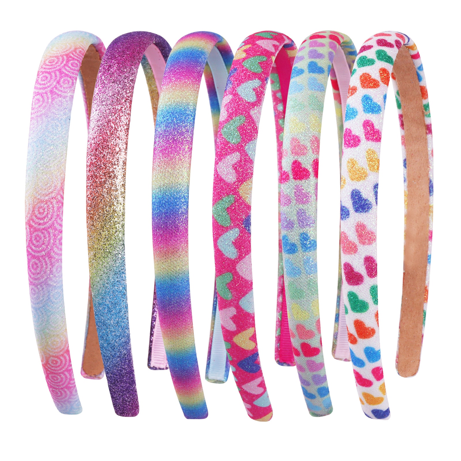 Colorful Rainbow Glitter Headband Girls Sweet Heart Hairband Women Head Bands Sequin Printed Heart Kids Hair Accessories Tiara