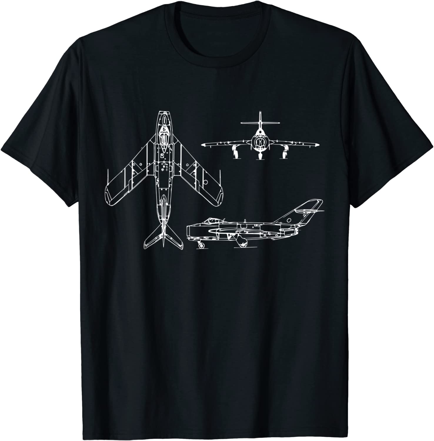 Mig-17 Soviet Plane Warbird Blueprint Schematics Diagram Men T-Shirt Short Sleeve Casual Cotton O-Neck Summer Shirts