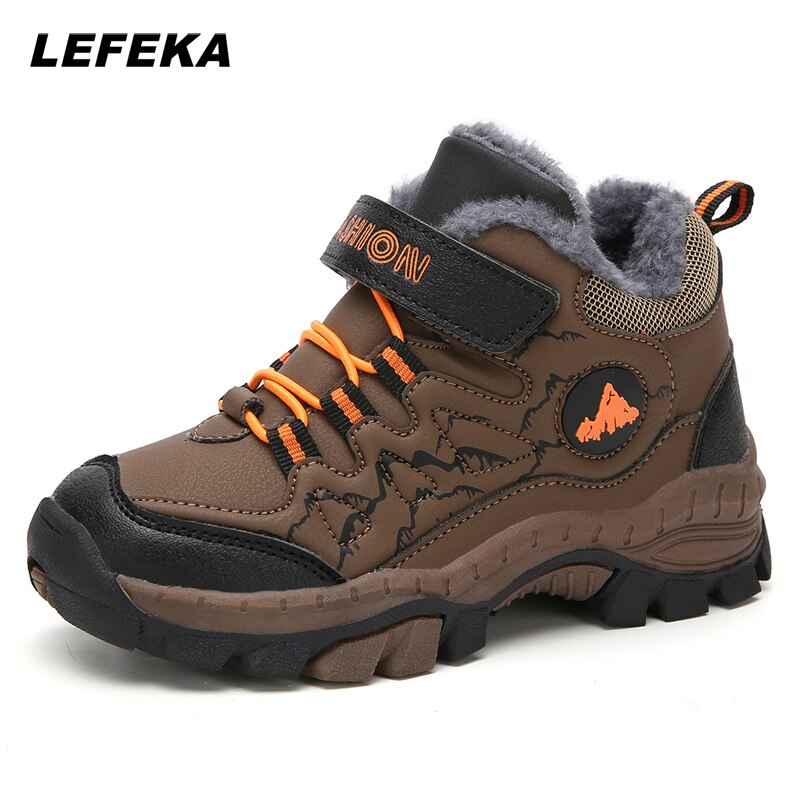 LEFEKA Kids Snow Boots Non-slip Wear-resistant Winter Warm Fur Shoes For Boys Leather Outdoor Sport Hiking Children Sneakers