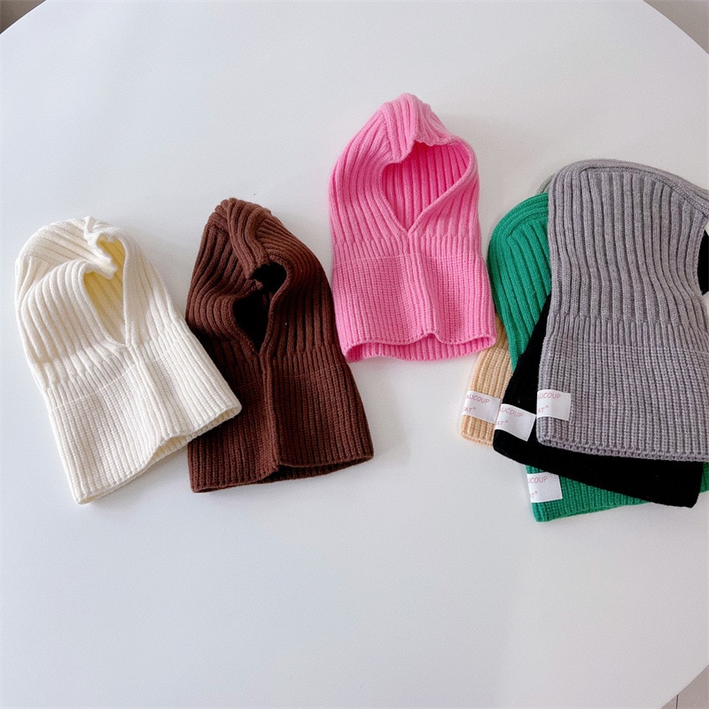 New Winter Baby Knitted Hooded Scarf Warm Solid Color One Piece Scarf
