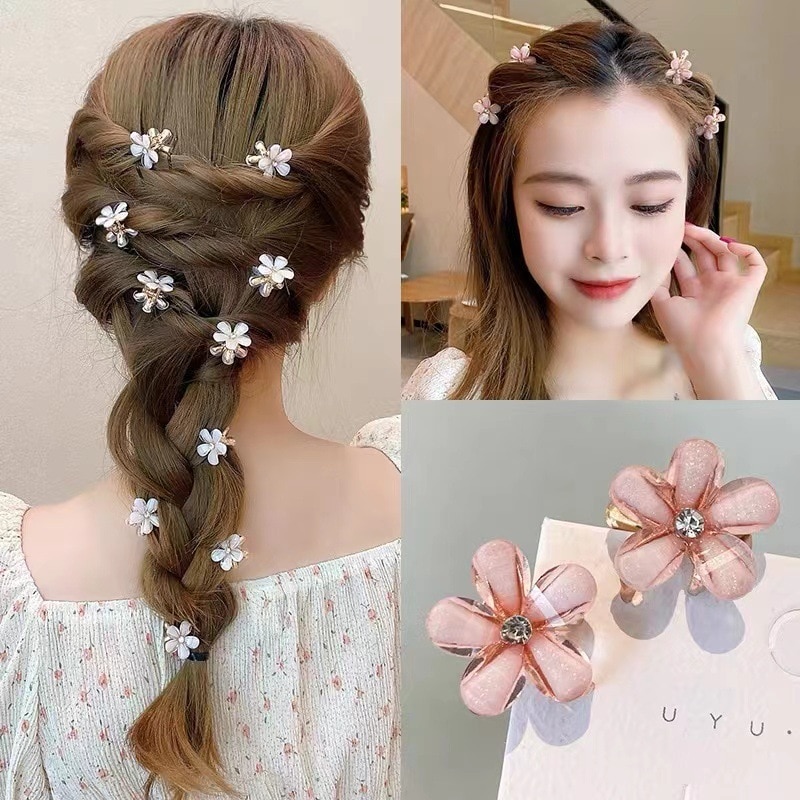 5/pcs Children Hair Clip Braided Hair Small Flower Hair Buttons Hairpin Girl Cute Headdress Girl Mini Hair Claw Hair Accessories