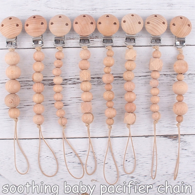 Wooden Pacifier Clips for Baby Toddler Teethers Toy Chain Newborn Shower Gift