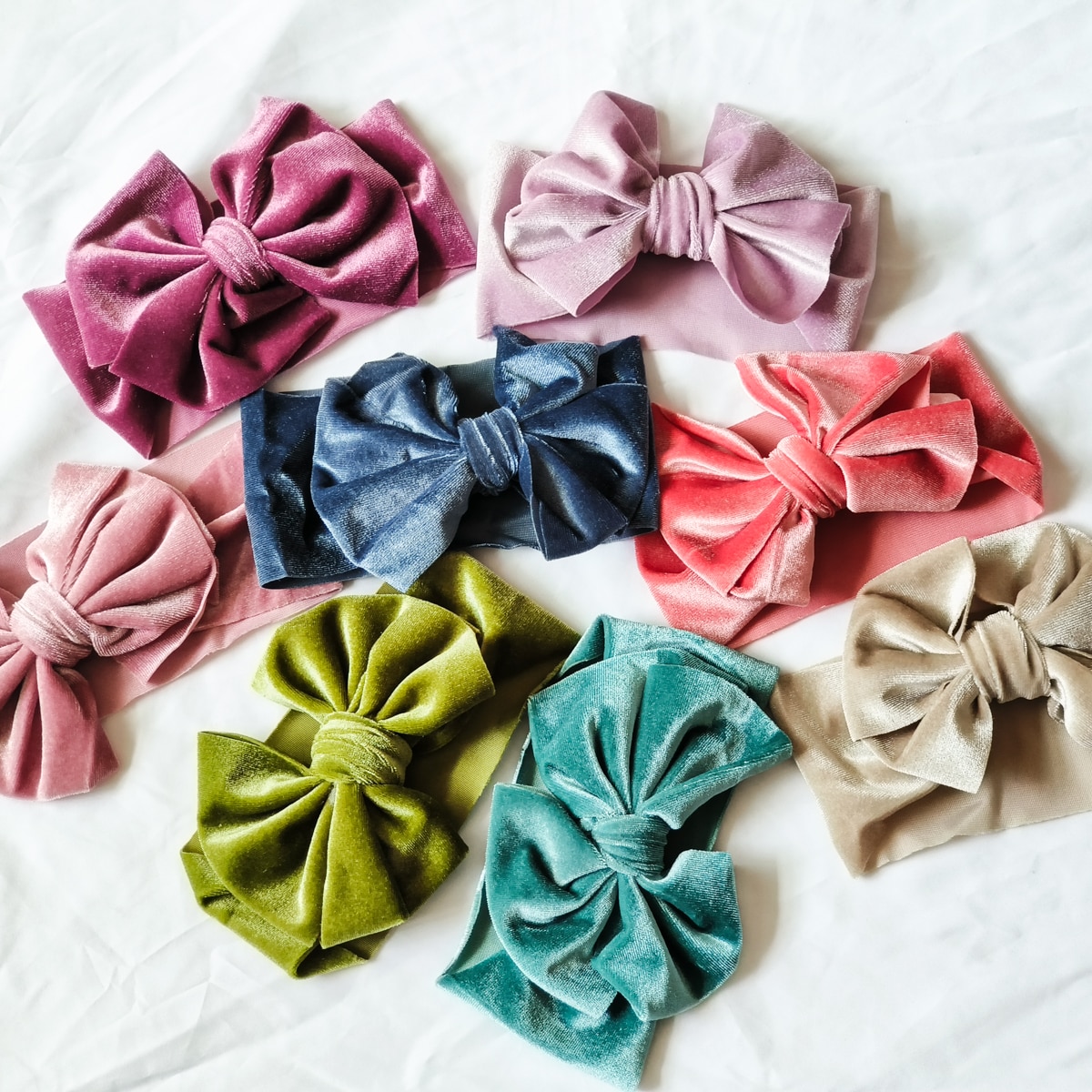 Newborn Velvet Headband Big Bow Baby Girl Elastic Headband Solid Color Turban Children Bowknot Toddler Headwrap Infant Headwear