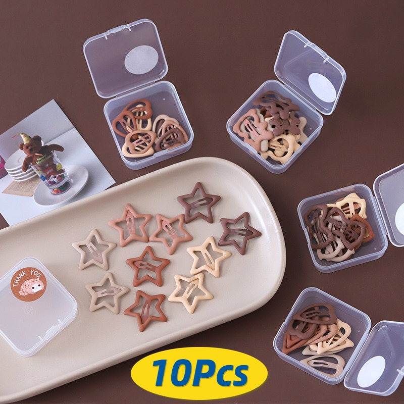 10pcs Frosted Simple Hairpins With Box for Girls Star Oval Triangle Square Hair Clips Kids Snap Hair Clips Baby Hair Accesorries