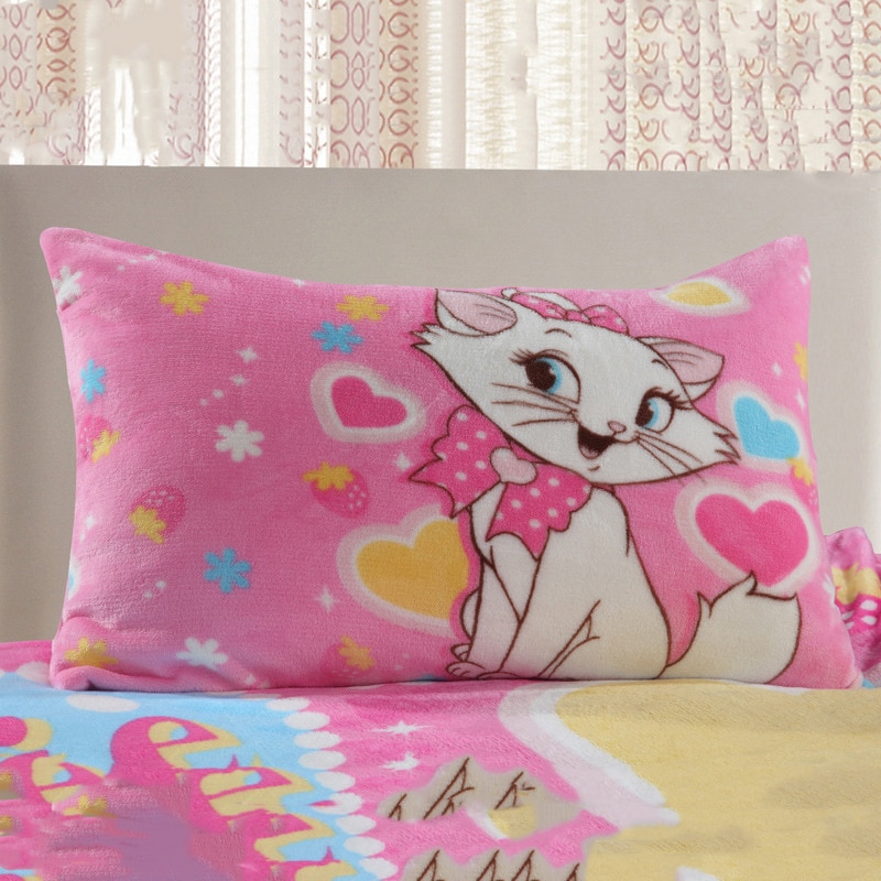 Disney Cartoon Cushion Cover Flannel Pillowcase Coral Fleece Children's Pillowcase Marie Cat Spiderman McQueen Car 48x74cm