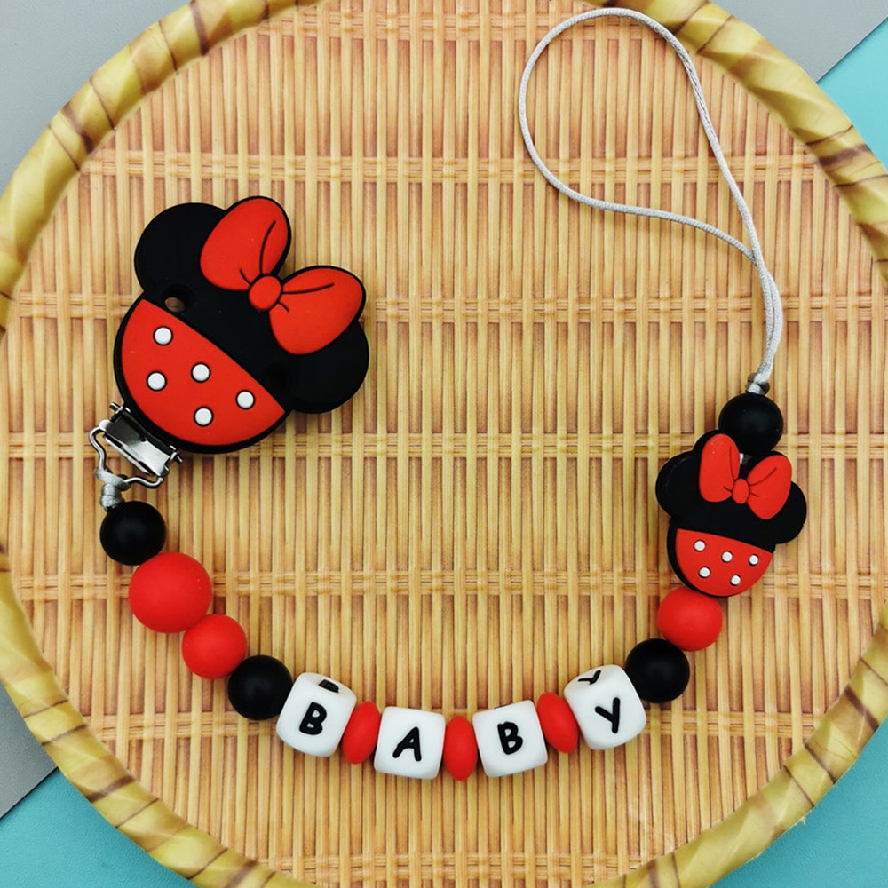 Custom English Russian Letters Baby Silicone Strawberry Pacifier Clips Chains Teether Pendants Baby Teething Kawaii Toys Gifts