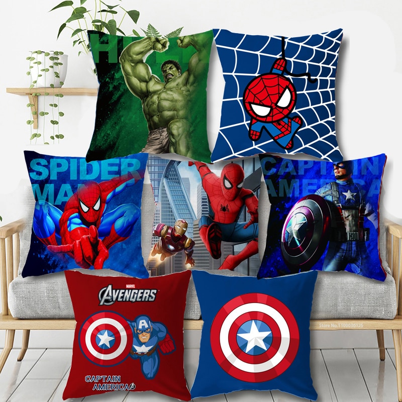 Disney Decorative Cushion Cover Pillowcase Spiderman Captain Iron Man Pillow Cases on Bed Sofa Boy Birthday Gift 40x40cm