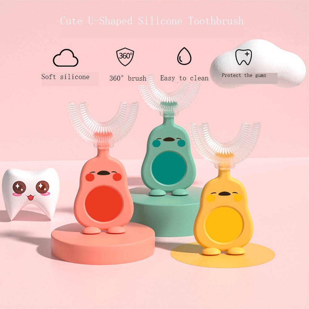 Children's U-Shaped Toothbrush 2-6-12 Years Old Soft Hair U-Shaped Manual Silicone Baby Infant Mouth With Clean Toothbrush 