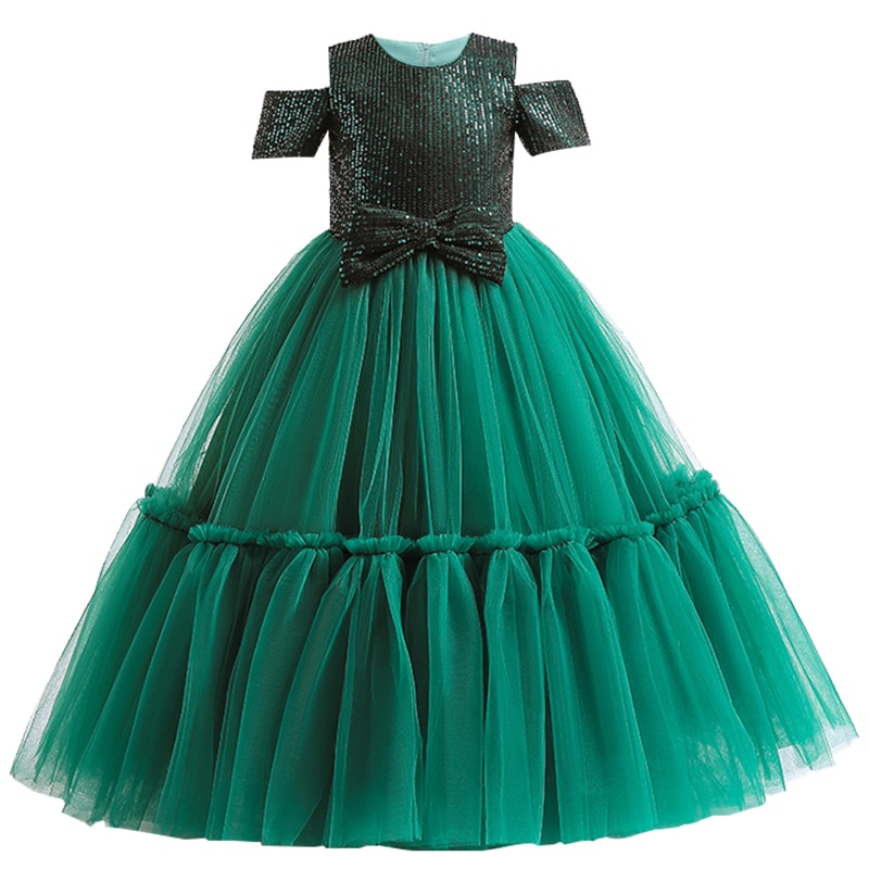 2023 New Children's One Shoulder Sequins Wedding Dress Campus Graduation Ceremony Performance Dress Elegant Ladies' Cl