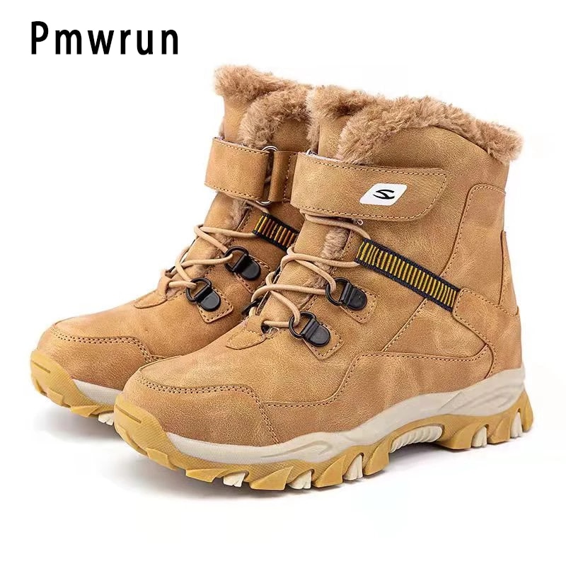 Winter Warm Fur Snow Boots Children Furry Shoes Boys Girl Kids Non-slip Leather Autumn Waterproof Kids Boots Child Sneaker Furry