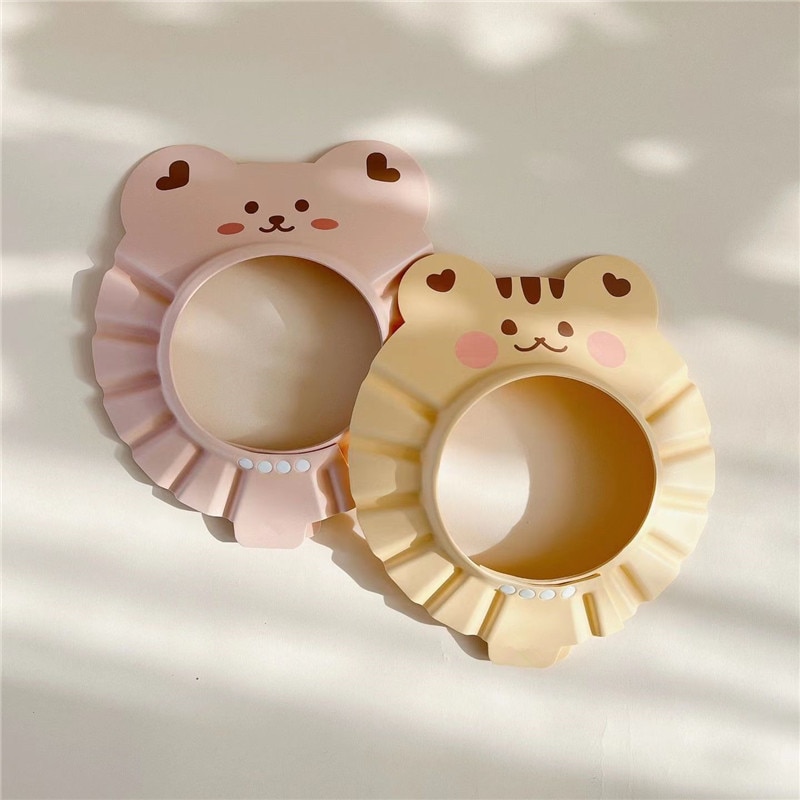 Adjustable Baby Bath Shower Shampoo Cap Cartoon Bear Hair Wash Hat for Kids Children Shower Ear Protect Head Cover Baby Items