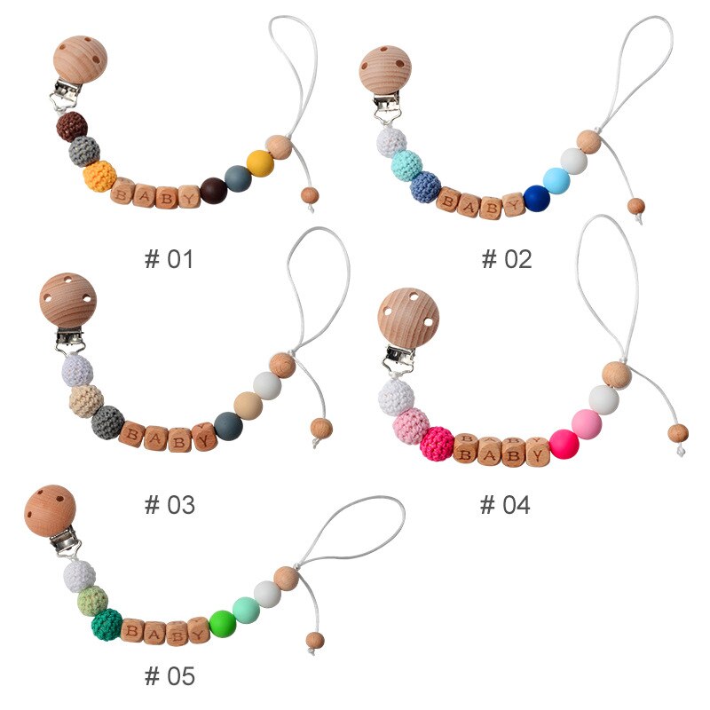 1pc European Style Pacifier Clips for Infant Baby Boy Girl Beech Wood Silicone Plush Ball Pacifiers Leashes Nipple Accessories
