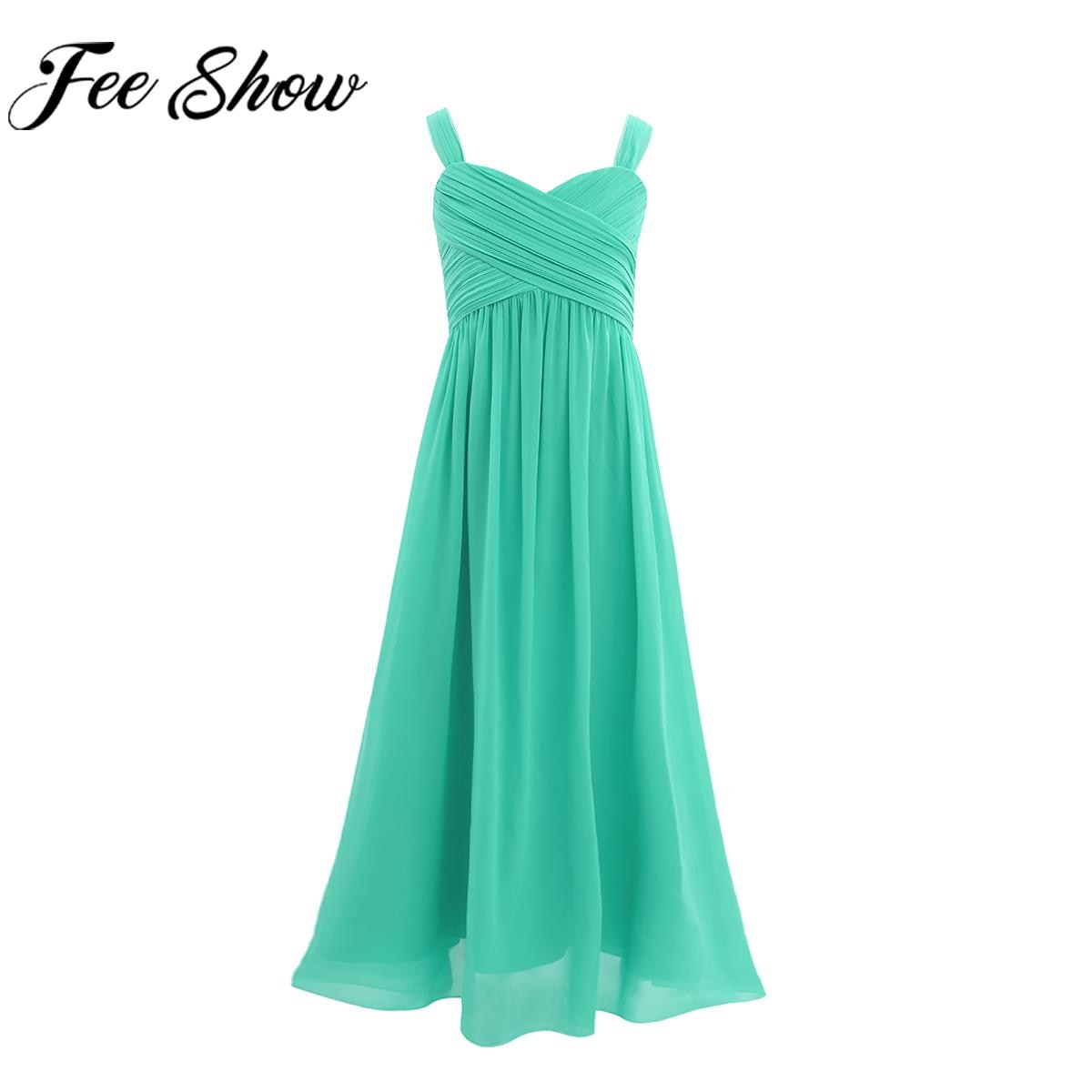 Chiffon Tulle Flower Girls Dresses Floor-Length Sleeveless Wedding Party Bridesmaid Dress Kids Girl Dress Princess Pageant Maxi