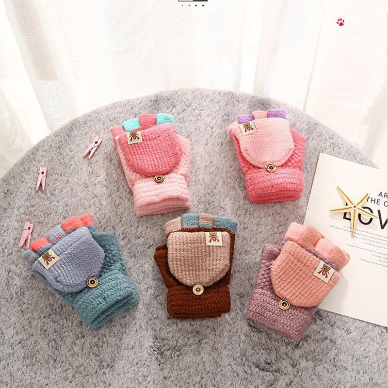 Winter Warm Children's Gloves For Kids 2022 New Baby Mittens Knitted Thick Baby Boys Full Finger Flip Gloves Варежки Детски