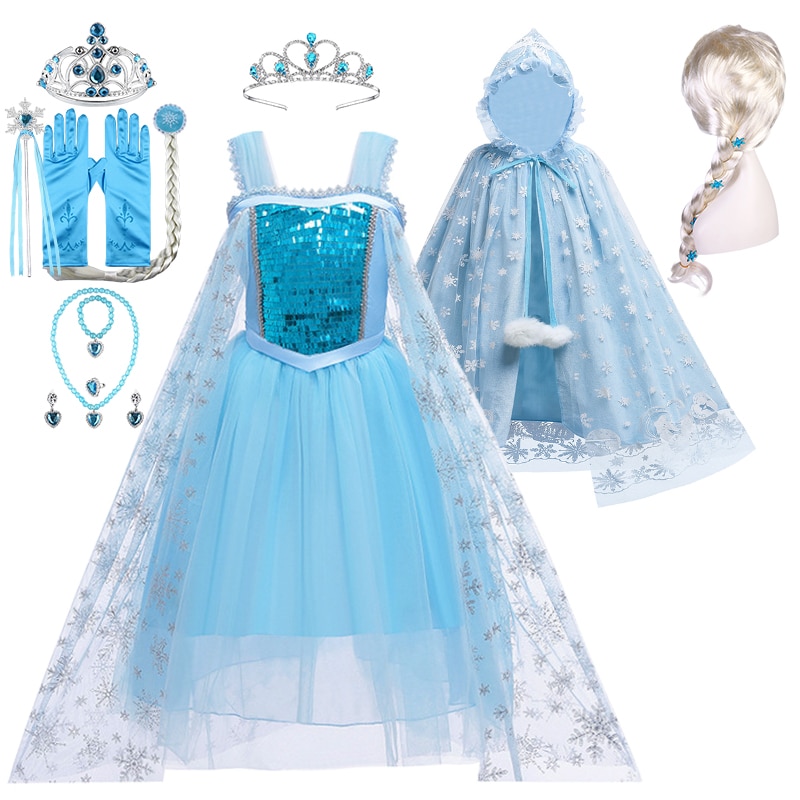2-10 Years Disguised Child Princess Elsa Costume Christmas Lace Flower Backless Sling Elsa Birthday Party Snow Queen Girl Dress