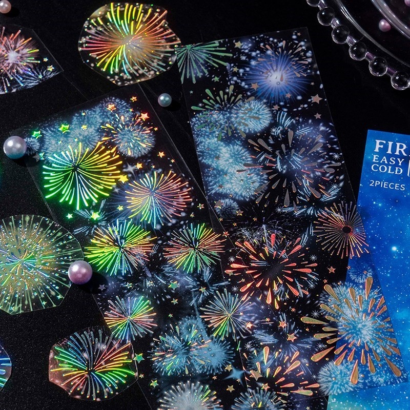 2 Pcs Kawaii Watercolor Fireworks Decoration Album Planner Stickers Scrapbooking for Arts Crafts Diy