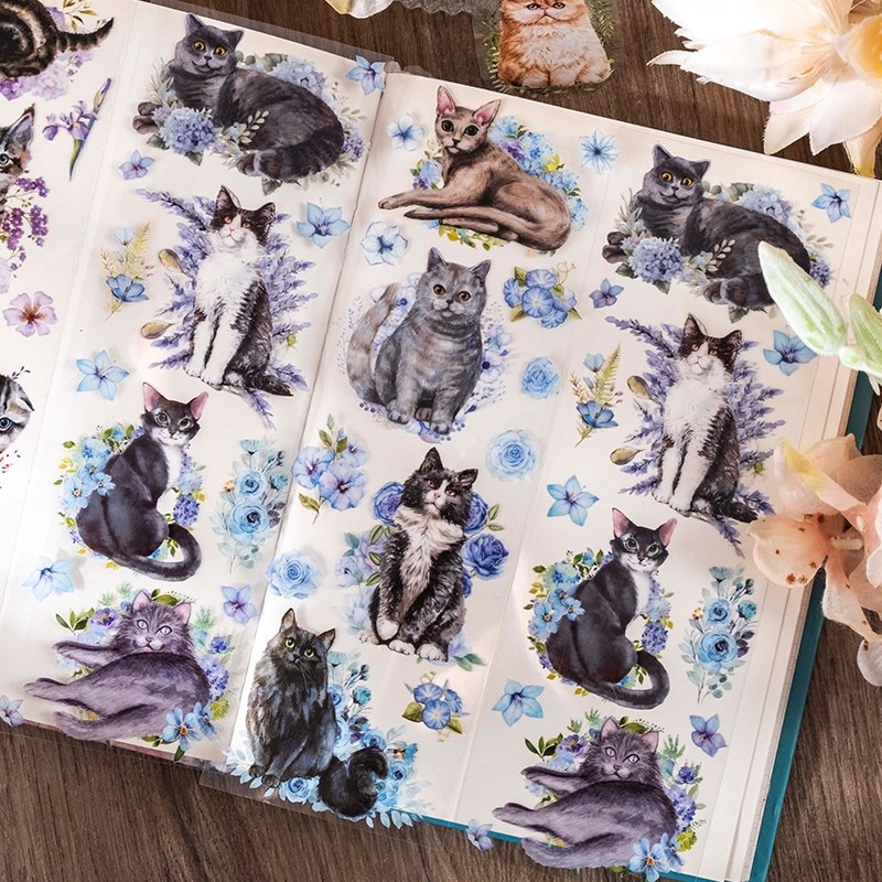 6 Pcs Cat Stickers Cute Kawaii Waterproof Scrapbook Stickers Decorative Aesthetic for Journaling Supplies Album Card 