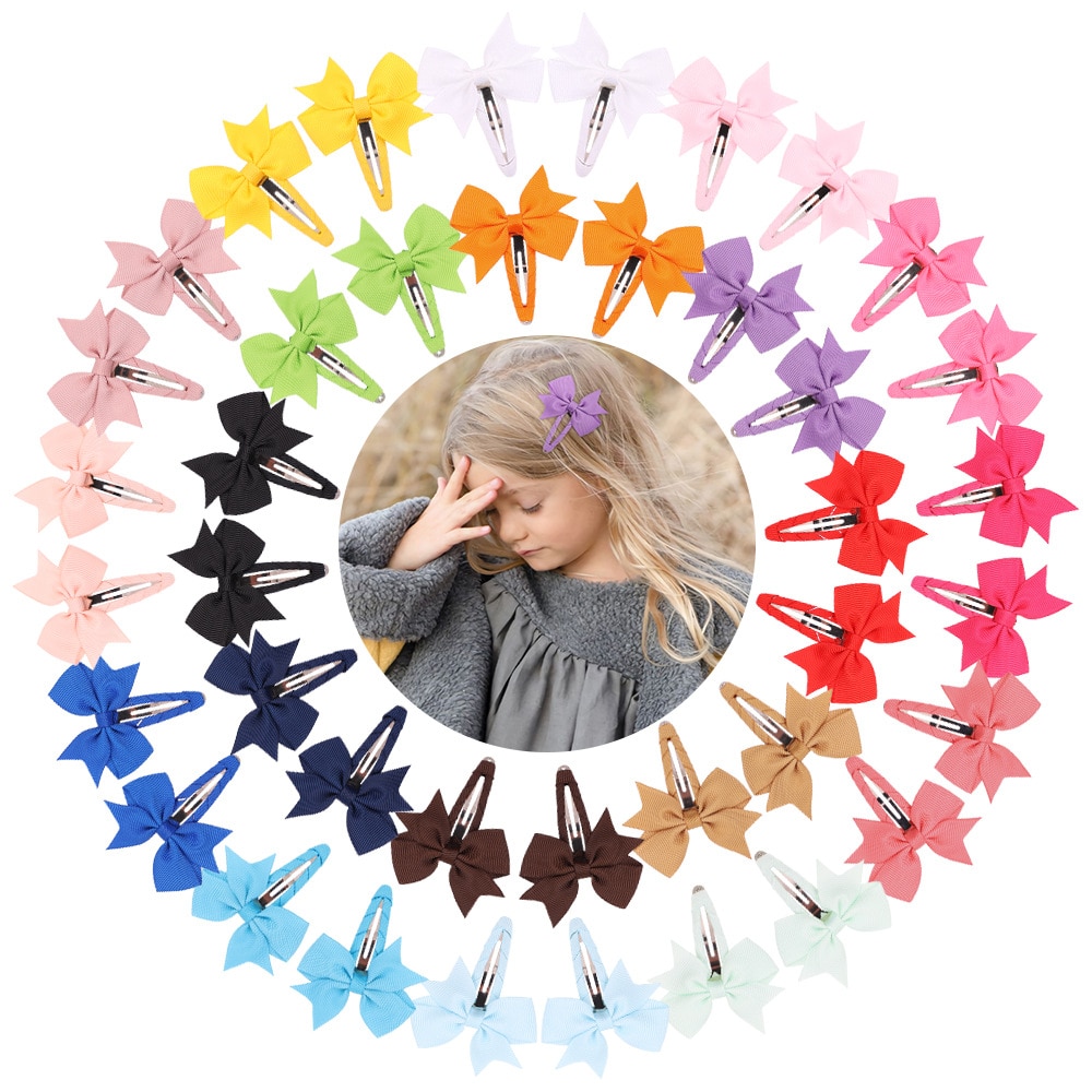 2Pcs/Lot Solid Color Bows Hair Clip For Kids Girls Ribbon Bowknot BB Clip Cute Baby Barrettes Hairpins Headwear Hair Accessories