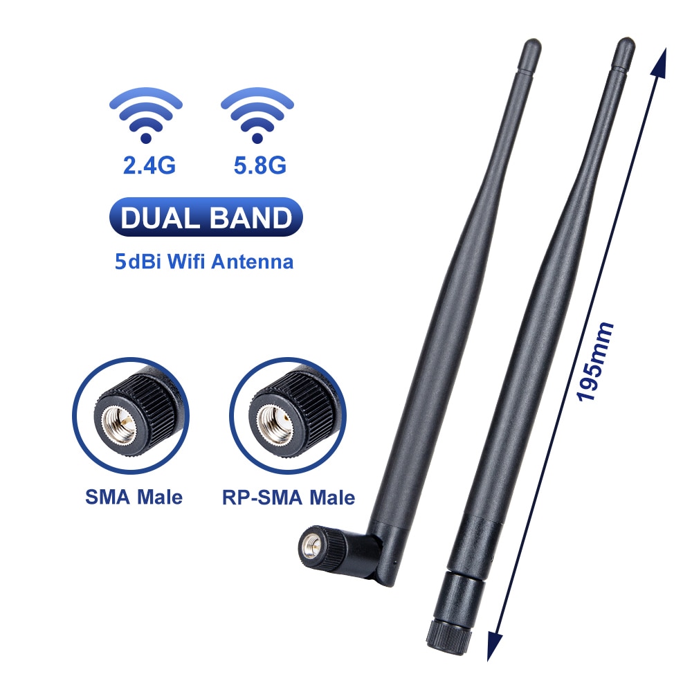 2pcs 2.4GHz 5.8GHz Dual Band 5dBi SMA/RP-SMA WIFI Antenna for WiFi Router Wireless Network Card Drone IP Camera