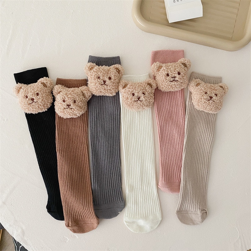 1 Pair Knee High Sock for Kid Boy Girl Korean Cute Cartoon Bear Children Calf Sock Spring Autumn Cotton Sock for 2-8 Year Kid