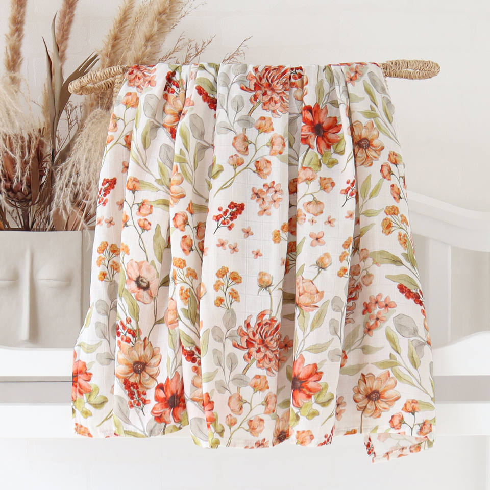 Bamboo Cotton Baby Muslin Swaddle Warp 2 Layers New Born Swaddle Floral Muslin Diaper