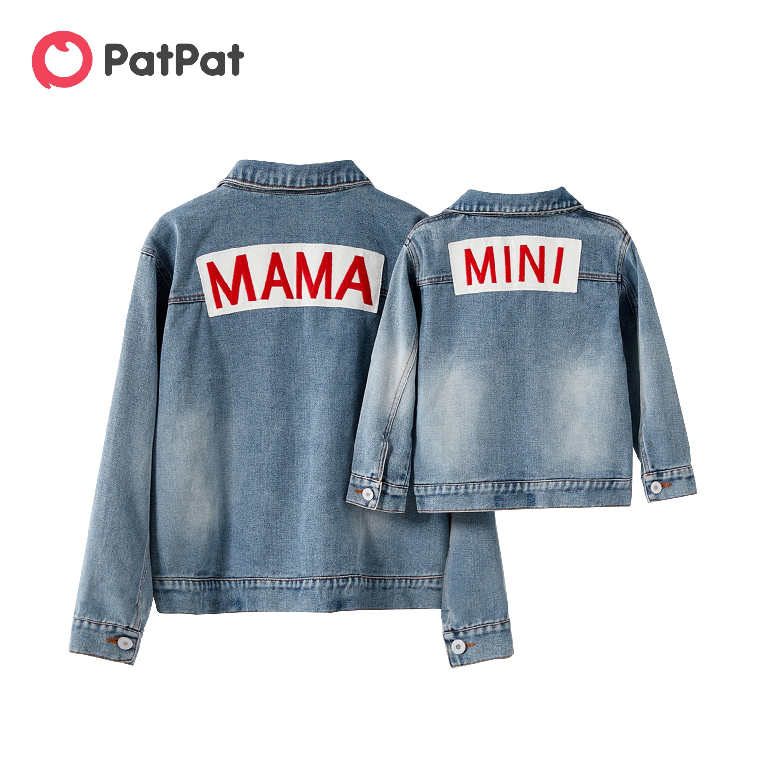 PatPat Letter Embroidered Button Front Long-sleeve Denim Jackets for Mom and Me