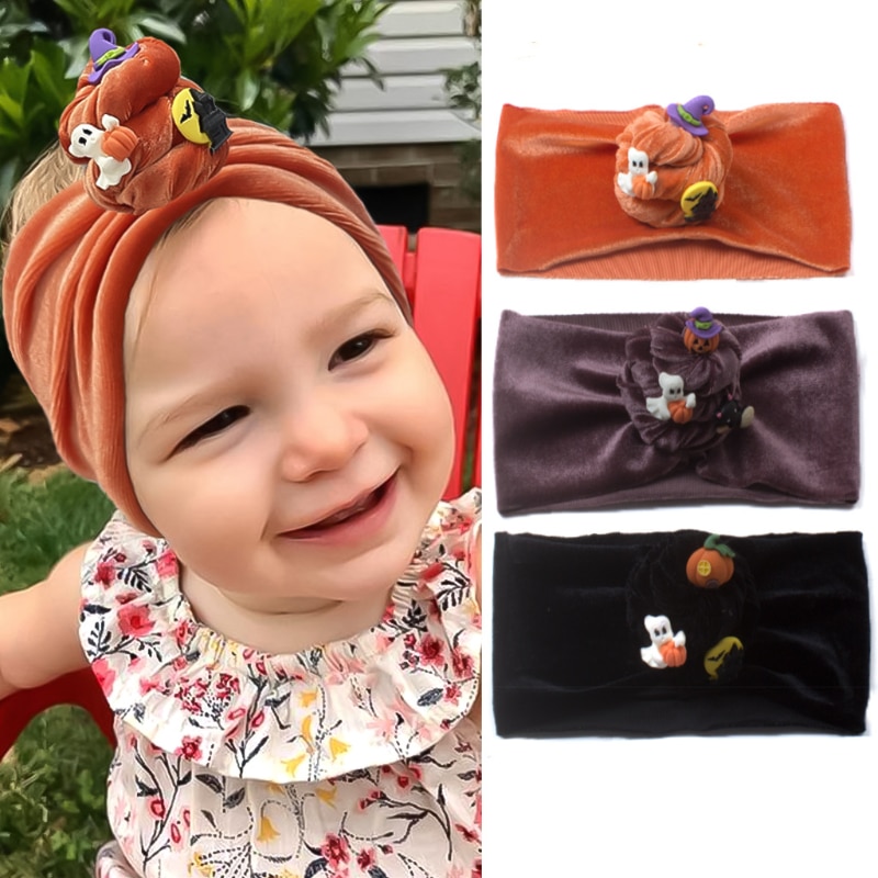 Baby Hair Band Halloween Hair Ornament Children's Pumpkin Headband Ribbon Bowknot Velvet Hair Band Baby Hair Band Kids Head