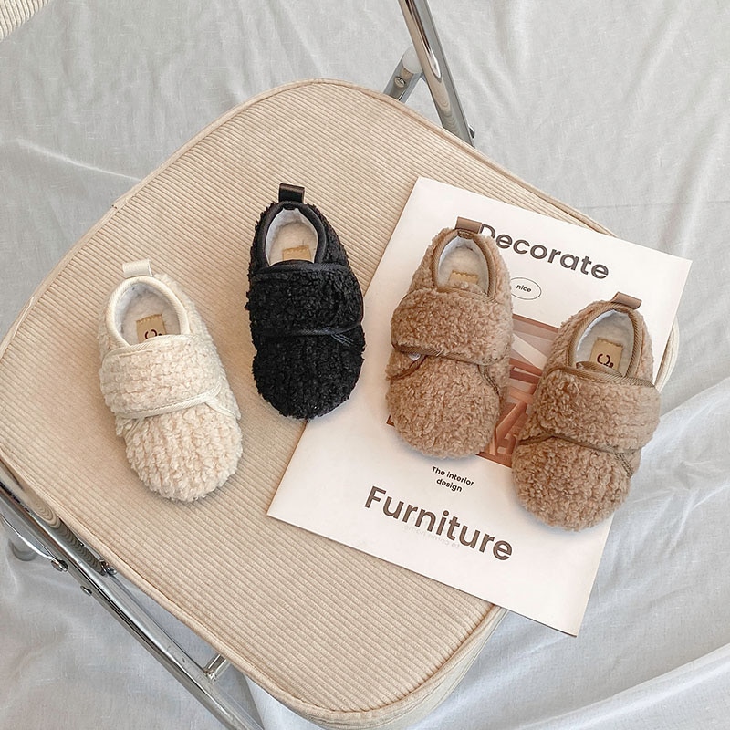 Child Plush Moccasin Shoes 2022 Winter New Solid Brown Students Cotton Flats Girls Casual Kids Fashion Boys Hook & Loop Simp