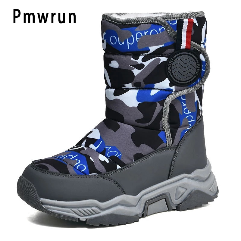 New Style Fashion Kids Winter Boots Outdoor Children Snow Boots Plus Velvet Warm Camo Snow Boots Cotton Shoes for Girls Boys