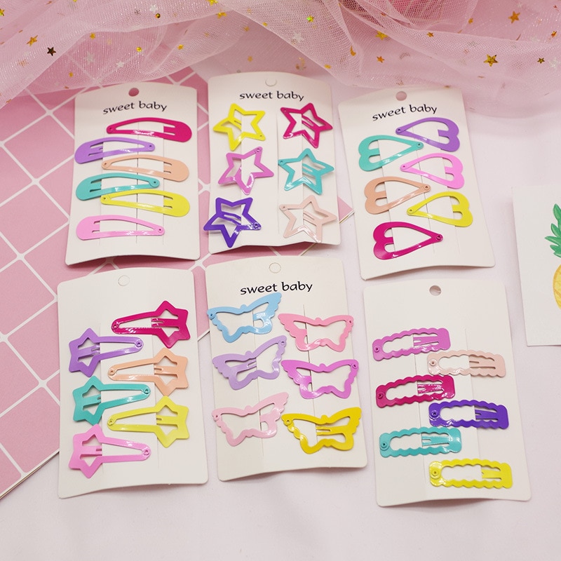 10PCS New Cute Cartoon Heart Type Metal Candy Color Baby BB Clips Girls Hairpins Hair Clip Kids Headwear Children Accessories