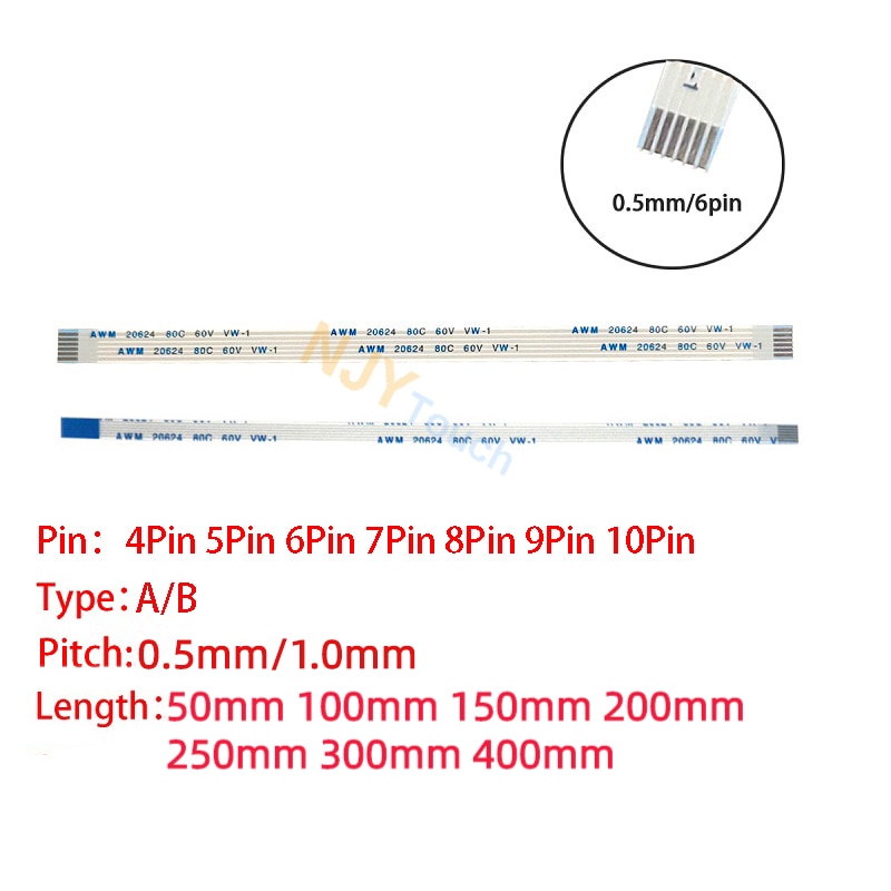 10Pcs 4Pin 5/6/7/8/9/10 Pin FFC FPC AWM 20624 80C 60V VW-1 0.5mm 1mm Pitch Flat Flexible Cable 5/10/15/20/25/30/40cm