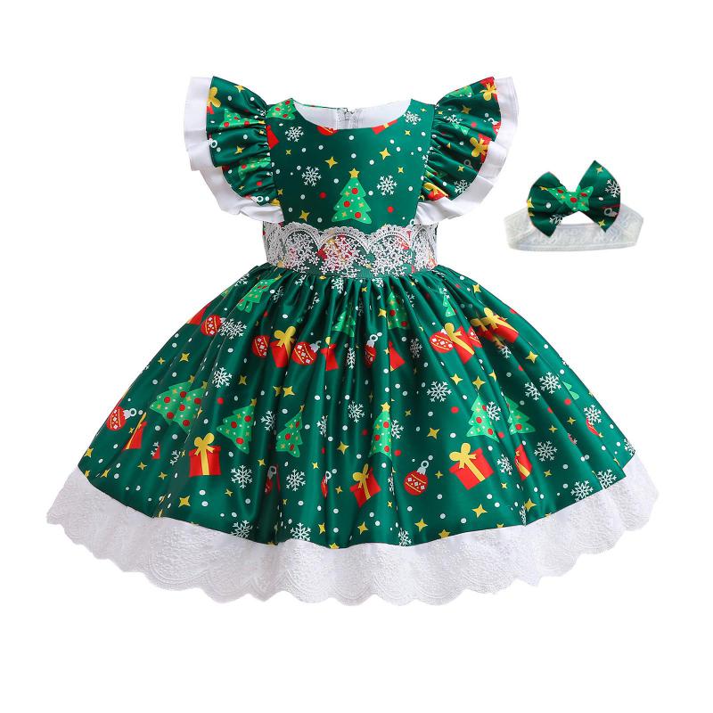 Christmas Party Dress For Kids Girl Elk Print Princess Dress Sleeveless Girls Dresses For Party And Wedding Baby Girl Clothes
