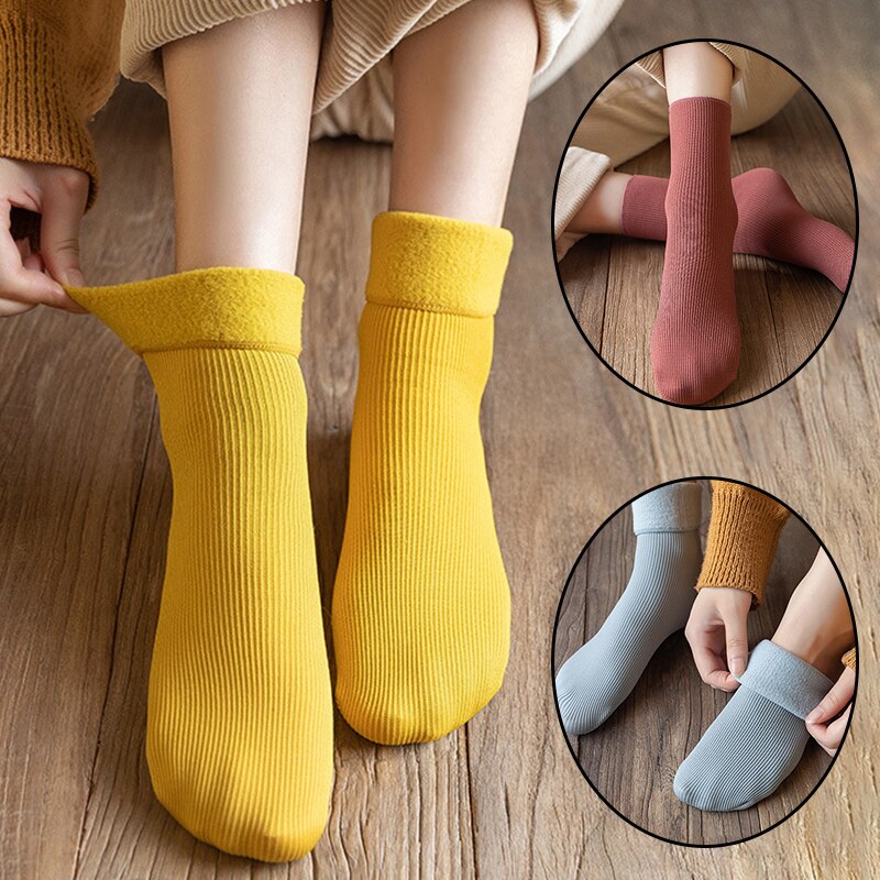 New Autumn Winter Adult Warm Medium Tube Floor Sock Plush Thicken Thermal Men Women Fashion Solid Color Velvet Casual Snow Socks