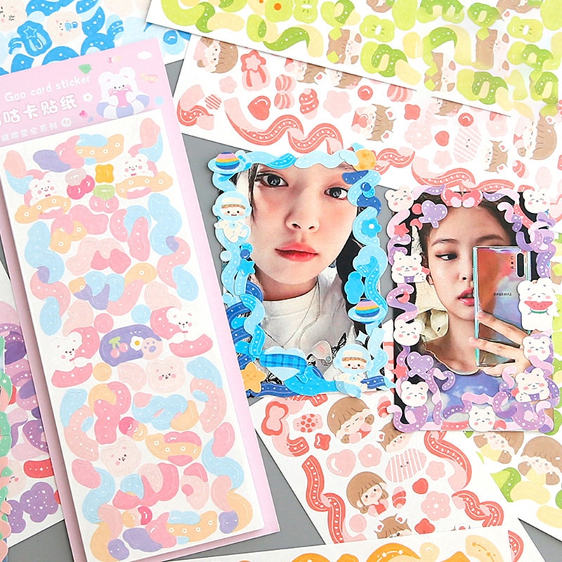 12 Sheets Rainbow Colors Ribbon Decorative Sticker for Scrapbooking Photo Albums Collage Material Frame DIY