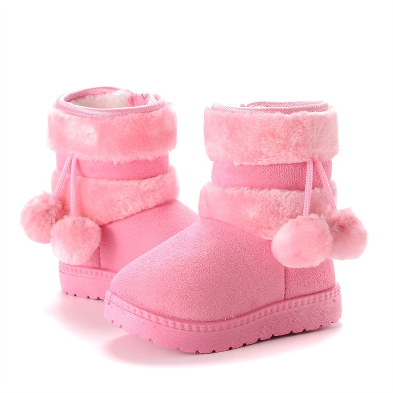 Winter Keep Warm Children Fur Boots Fashion Cute Peincess Mid-calf Cotton Shoes Non-slip Outdoor Kids Princess High Top Shoes