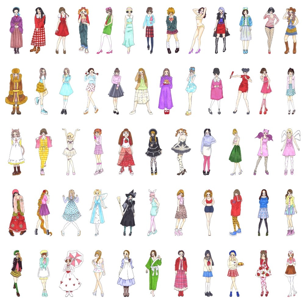 10/58Pcs Fashion Hand-painted Girl Sticker DIY Scrapbooking Journal Collage Album Characters Clothing Decoration Stickers