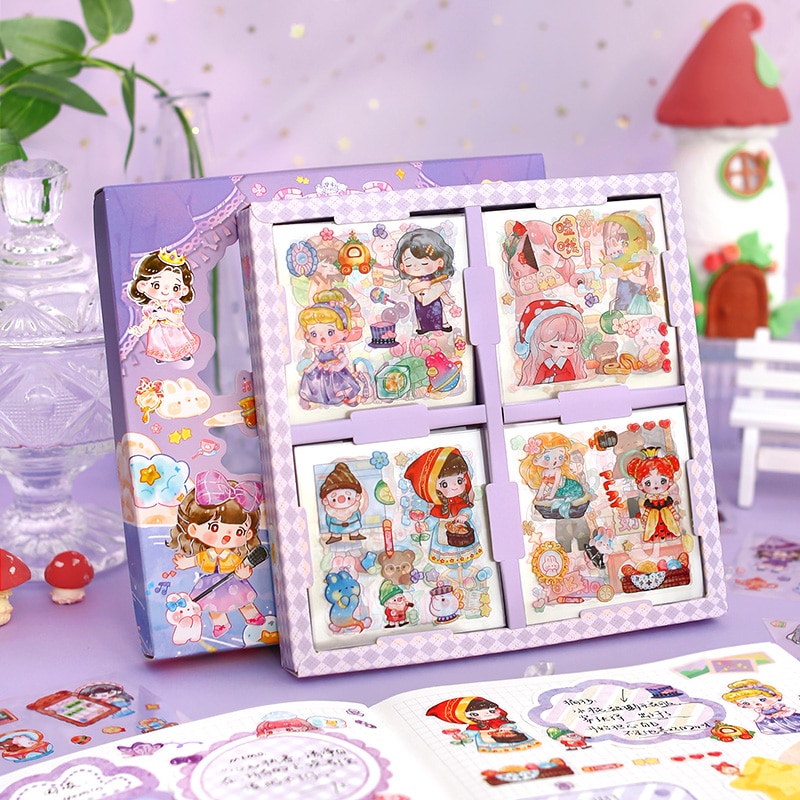 MOHAMM 100 Sheets Shiny Cute Cartoon Stickers Box for Scene Collage Scrapbook Journal Planners DIY Craft Supplies