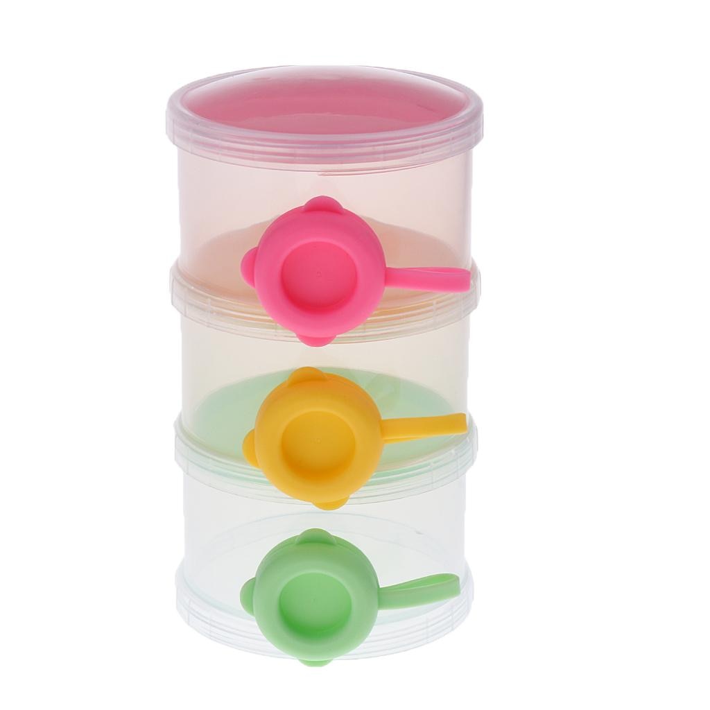 Stackable Portable 3 Compartments Milk Powder Dispenser & Snack Container