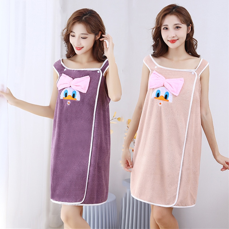 Disney Adult Children Cartoon Daisy Bath Towel Coral Velvet Bath Robe Wearable Bath Dress Towel Sling Household Ladies 100x145cm