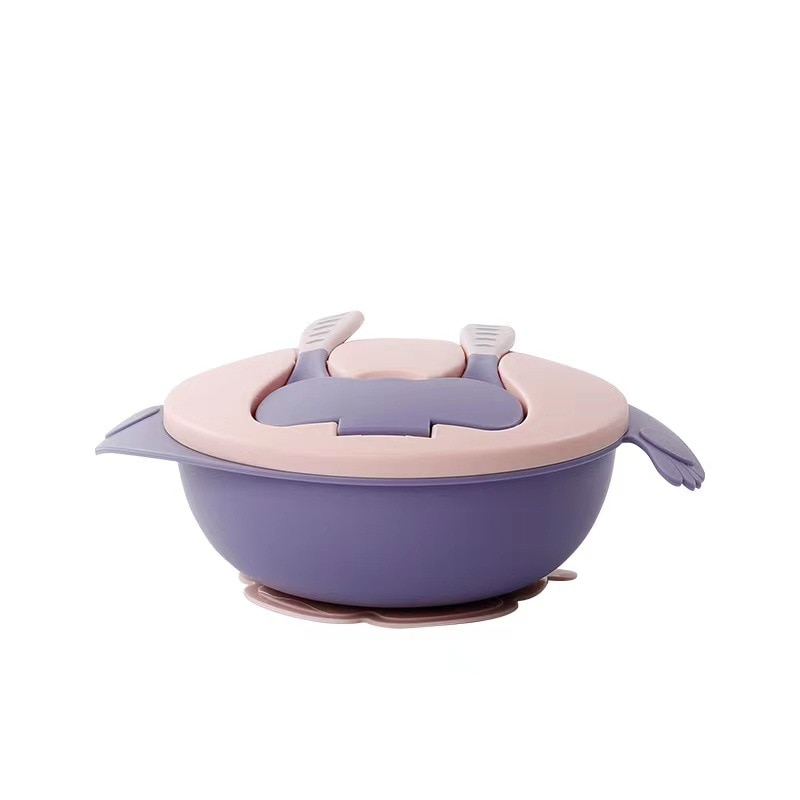 Baby Sucker Bowl with Spoon Children's Tableware Baby Feeding Dishes Children Non-slip Dinnerware Learning Dishes Baby Bowl
