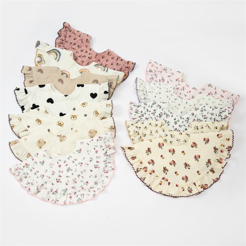 Ruffle Bib Floral Burp Cloth Bandana Towel Drooling Bibs Baby High Absorbent Bib