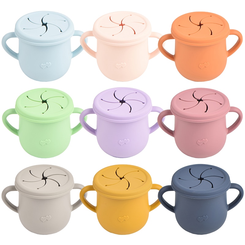 Baby Snack Cup Solid Color Portable BPA Free Silicone Drinking Mug Anti-spray Creative Children Food Storage Box Training Cup