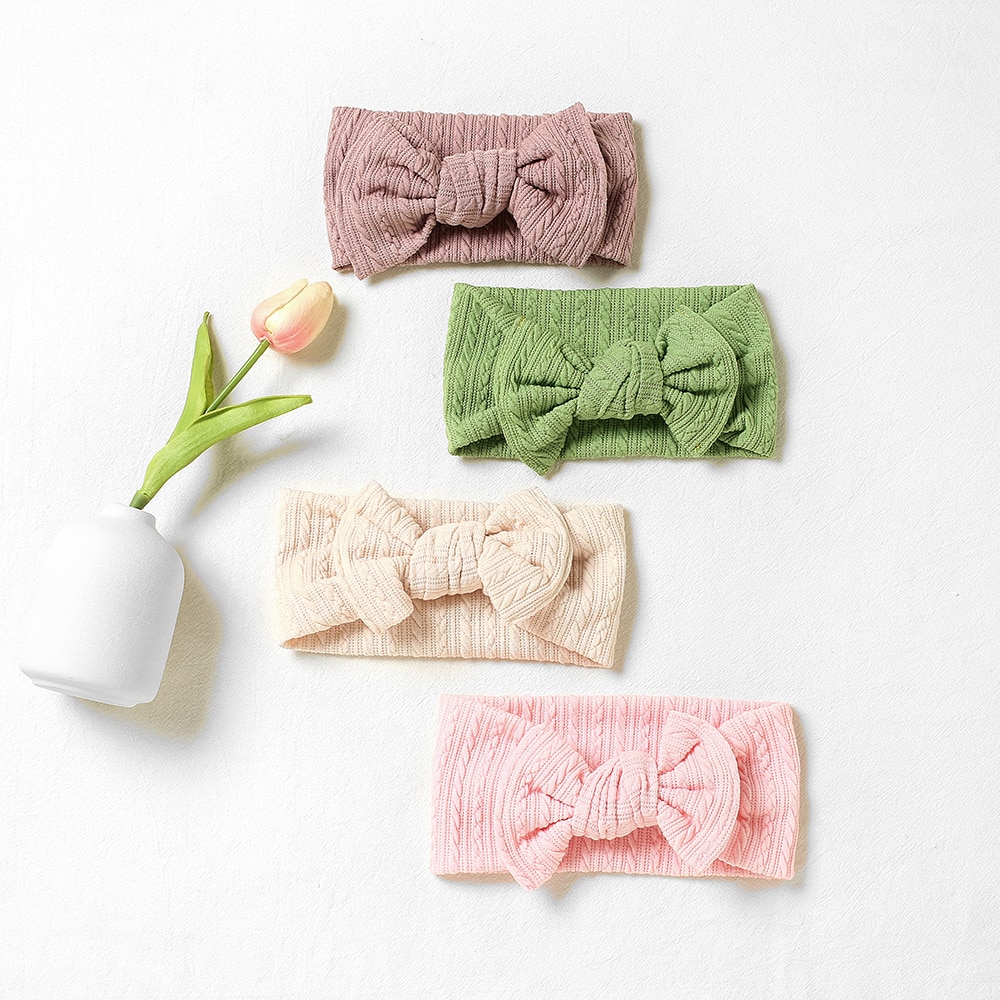 Elastic Baby Headband Girls Bow Hairband Cute Children Headwrap Cable Knit Newborn Turban Kid Hair Accessories Soft Topknot Band