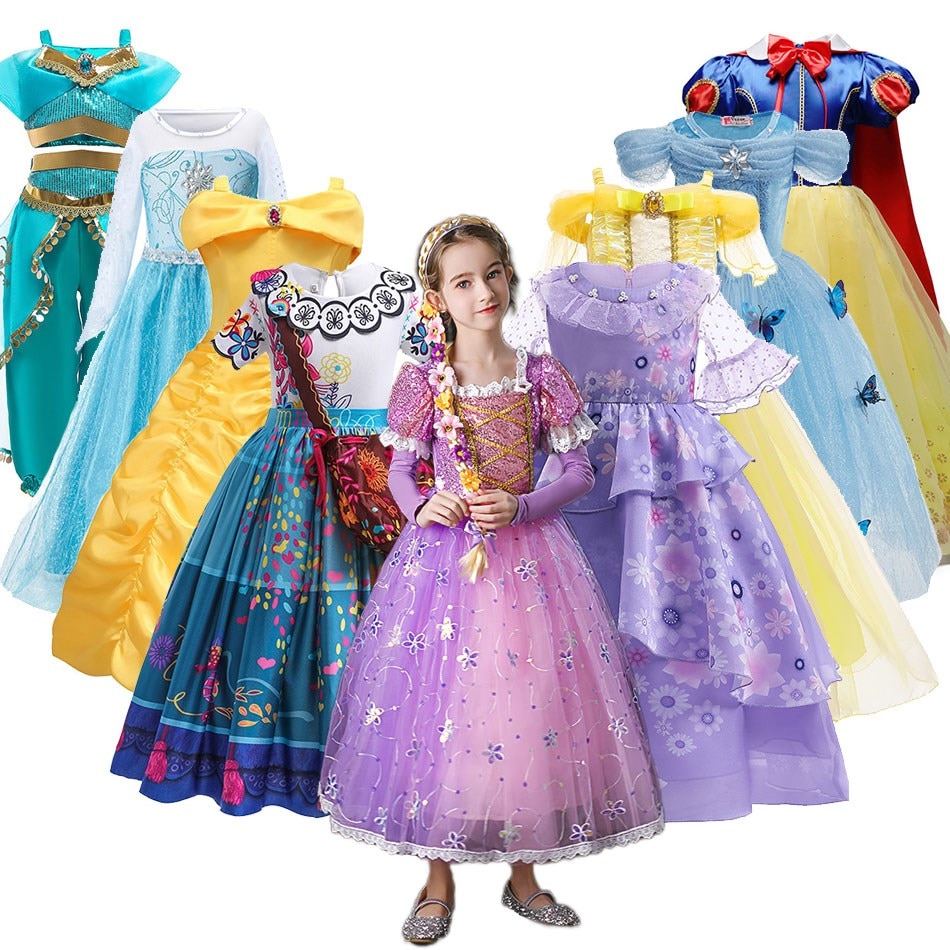 Kid Snow White Cinderella Rapunzel Elsa Bella Costume Girl Encanto Mirabel Isabela Carnival Dress Children Princess Evening Gown
