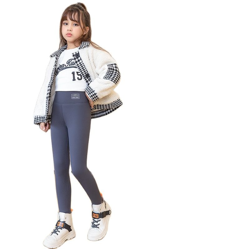 Girls' Outwear Leggings Winter Plush Thickened Warm Children's 3-8-year-old High Waist Soft and Comfortable Yoga Tight