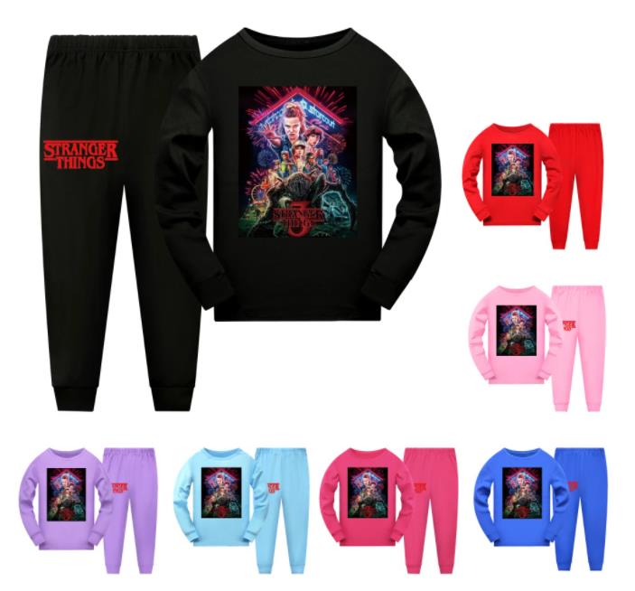 2022 Stranger Things Pajama Set Spring Autumn Cartoon Print Boys&Girls Long Sleeve Pants Sportswear 2-16 Years Old