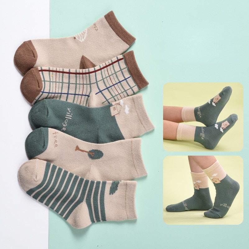 5 Pairs/Set Kids Sport Socks Infant Baby Toddler Winter Soft Cotton Sock Autumn Students Boys Girls Patchwork Sport Socks 1-12Y