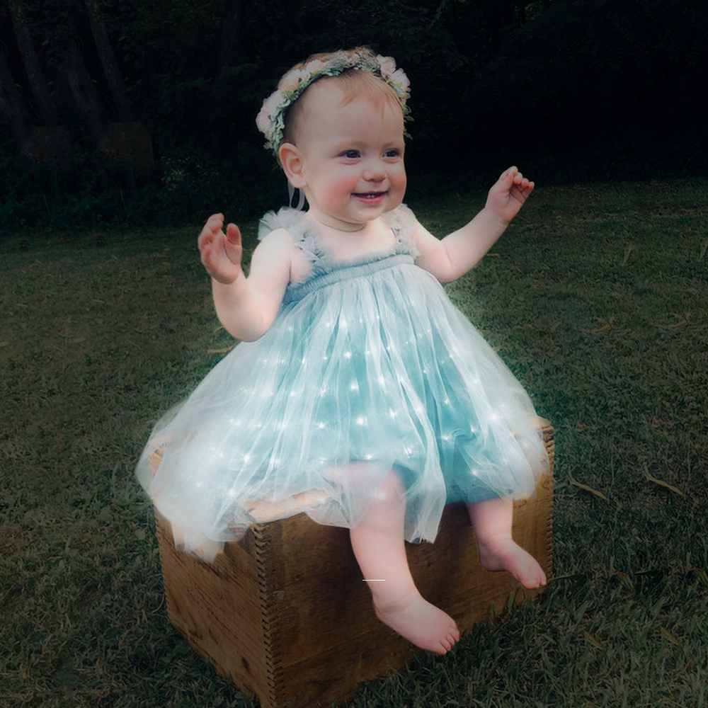 Girls Toddler LED Light Up Dress Summer Sweet Baby Kids Sleeveless Tulle Clothes Children Birthday Party Casual Princess Costume