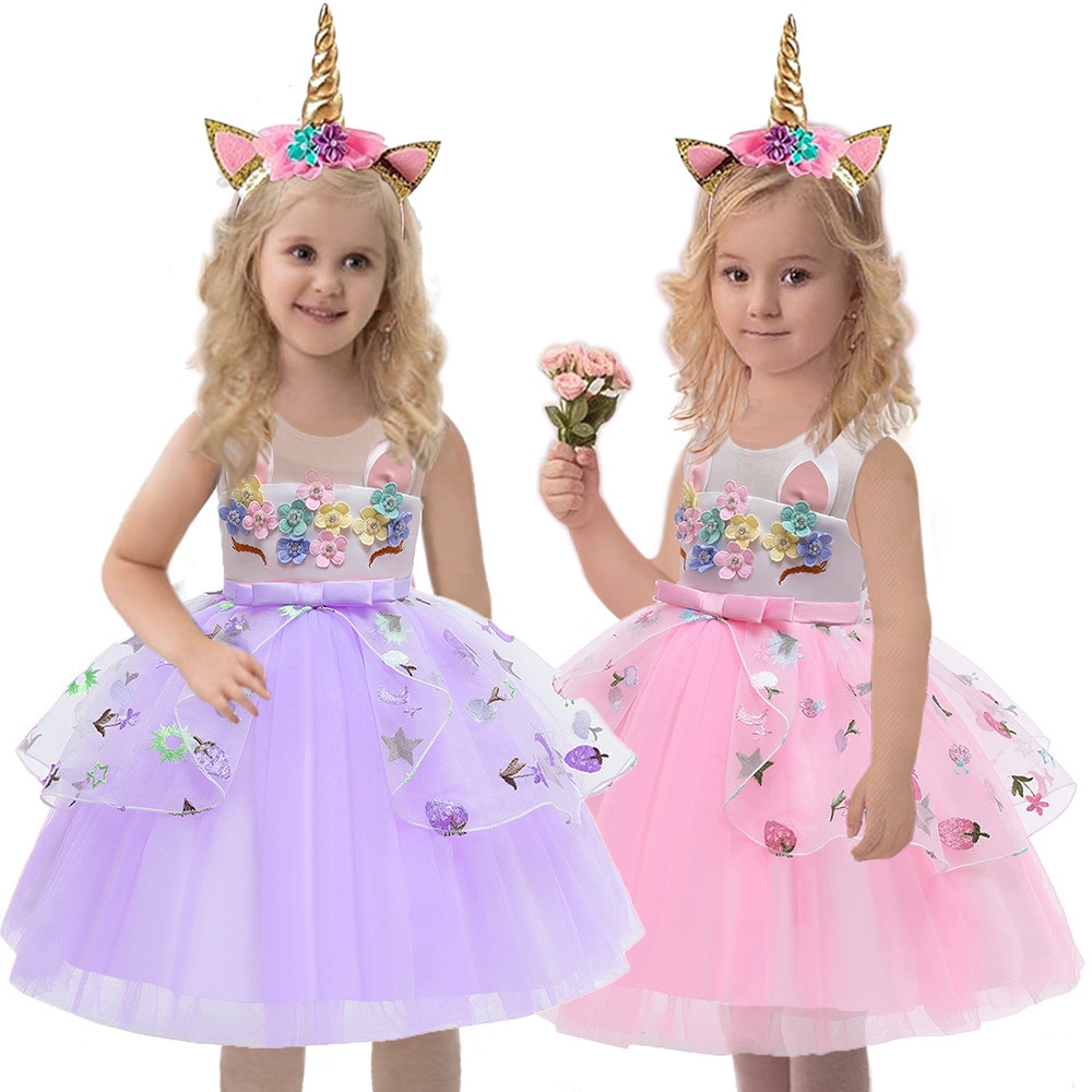 Wholesale Unicorn Dress Patchwork Vestidos Amarillos De Niña Para Fiestas Height 90-150CM Ball Gown for Girls Kids Party Dresses